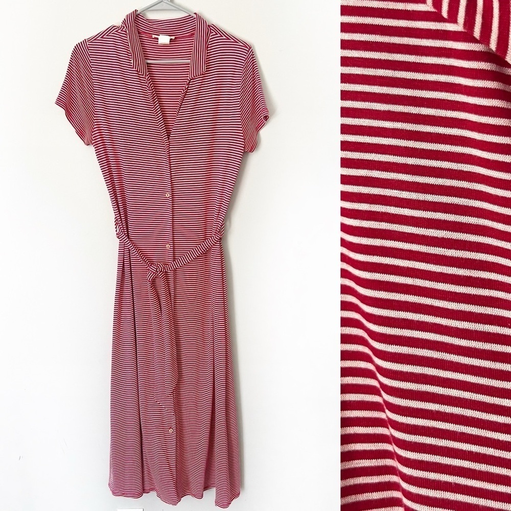 Rolla Coster Jersey Knit Shirt Dress Red White Stripe Medium Coastal Modest